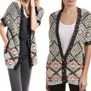 Chic Black and Cream Cardigan with Pink Accents